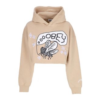 Obey Cropped Hoodie Matching Set Lange Mouw - Dames - Hoodies - Beige - XS - Katoen - Hoodies & sweatvesten