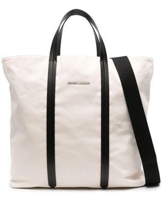 Emporio Armani logo-plaque cotton tote bag - men - Cotton/Cotton - OS - White