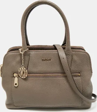 DKNY Dkny Taupe Grey Leather Double Zip Satchel