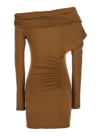 Andamane Draped Off-Shoulder Dress - Brown