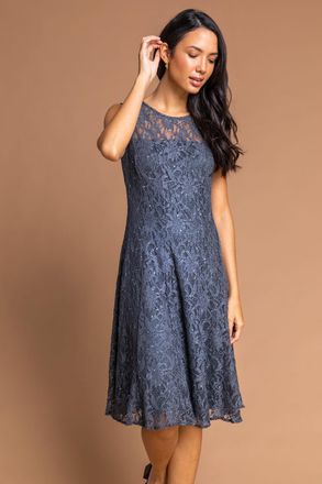Roman Glitter Lace Fit And Flare Dress