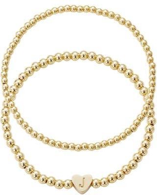 Adornia Initial Heart Charm Beaded Chain Bracelet Set in Gold-J at Nordstrom Rack