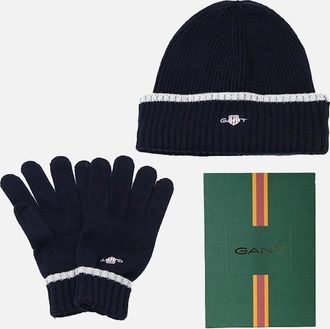 GANT Mens GANT Essential Beanie & Gloves Gift Set, Marine Blue - Black