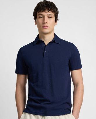 Onia Stretch Linen Jersey Short Sleeve Polo in Midnight at Nordstrom, Size Xx-Large