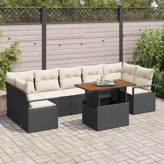 vidaXL Conjunto De Sof&aacute; De Jard&iacute;n 8 Pcs Negro, Crema 100 X 55 X 73 Cm Vidaxl
