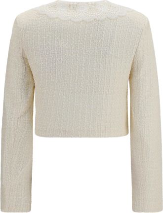Self Portrait Womens Boucl&eacute; Jacket With Lace Collar Cream
