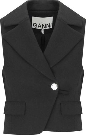 Ganni Zwart Cr&ecirc;pe Double-Breasted Vest - Dames - Gillet - Zwart - M - Polyester - Kostuums