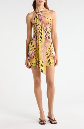 AFRM Brylee Butterfly Print Halter Minidress in Mauve Butterfly at Nordstrom, Size X-Small