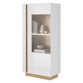 Dmora Vitrina Kato, Mueble Expositor 2 Estantes, Una Puerta, Con Led, 72x40x154h Cm Blanco Brillante