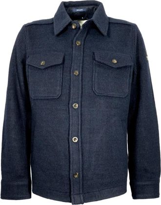 Aeronautica Blauwe Ribshirtjas Lange Mouw - Heren - Zomerjassen - Blauw - M - Wol - Jassen