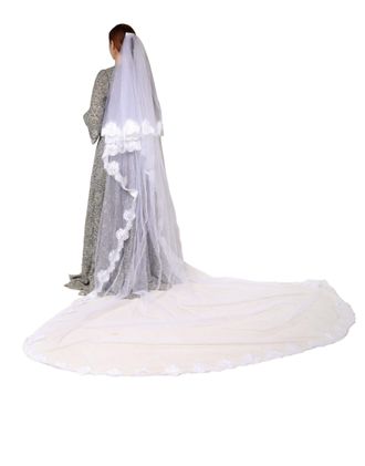 Dolce & Gabbana White Floral Lace Nylon Floor Length Long Wedding Womens Veil (Pre-Owned)