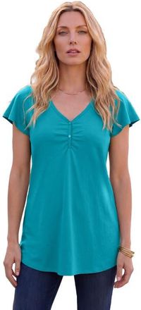 Roaman's Plus Size Cotton Ultimate Flutter Sleeve Sweetheart Tee in Deep Turquoise at Nordstrom, Size 36