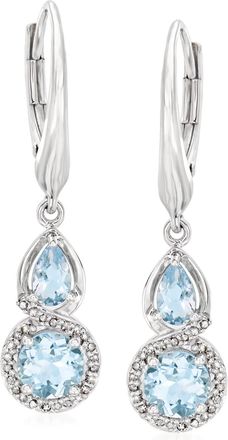 Ross-Simons Aquamarine and. Diamond Drop Earrings in Sterling Silver