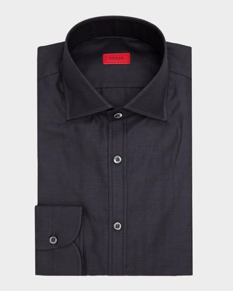 Isaia Mens Cotton Micro-Herringbone Dress Shirt