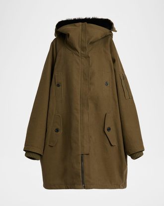 Dolce & Gabbana Lamb Shearling Lined Oversized Hooded Bomber Jacket