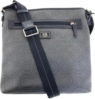 Coach Pre-owned Cross Body Bags, male, Gray, Size: ONE SIZE Pre-owned Op Art PVC Leather Shoulder Bag
