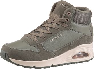 Skechers Keilsneaker SKECHERS UNO-STACRE SHINE, Damen, Gr. 35, gr&uuml;n (olivgr&uuml;n), Lederimitat, Textil, Veloursleder, Schuhe Keilsneaker, High Top Sneaker, Schn&uuml;r