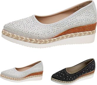 Generic Platform Sandals Womens Comfortable Flat Shoes Ballet Flats Low Shoes Thick Sole Wedge Heel Fashionable Casual Shoes Slip On Shoes with Rhinestones Sl