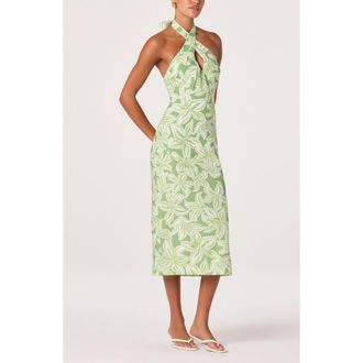 ASTR the Label Anita Floral Halter Neck Midi Dress in Tropical Lime Floral at Nordstrom, Size Medium