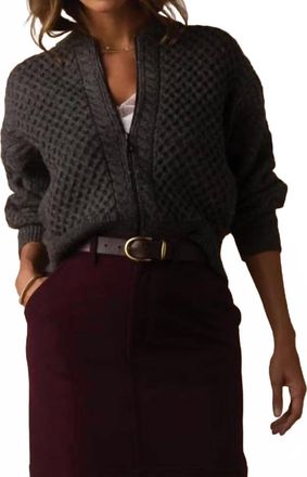 The Normal Brand Mixed Cableknit Bomber Jacket In Charcoal