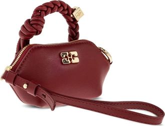 Ganni braided-handle leather tote bag - Red