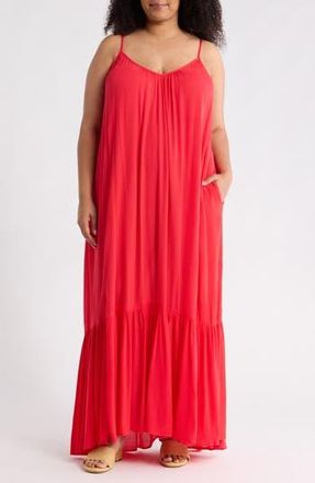Melrose and Market Ruffle Hem Gauze Maxi Slipdress in Red Lollipop at Nordstrom Rack, Size 2X