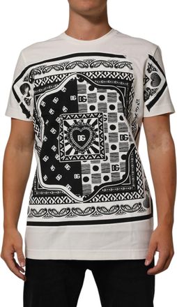 Dolce & Gabbana White Cotton Bandana Print CrewNeck Mens T-shirt (Pre-Owned)