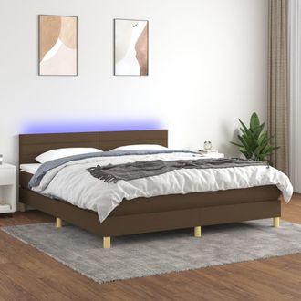 vidaXL Vidaxl - Cama Box Spring Con Colch&oacute;n Led Tela Marr&oacute;n Oscuro 180x200 Cm
