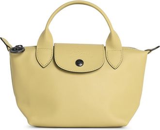 Longchamp Pistazien-Lear-Tasche mit Xs Le Pliage Xtra-Griff