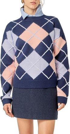 English Factory Argyle Sweater in Navy Multi at Nordstrom, Size Large