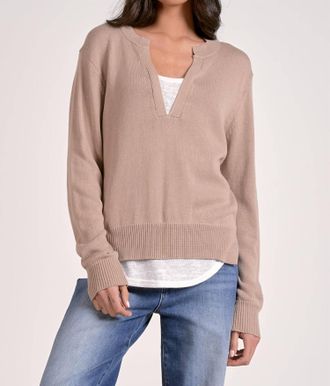 Elan Angela V Neck Sweater Tee Combo In Taupe/white