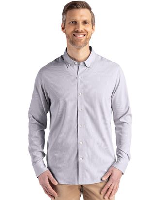 Cutter & Buck Skyline Epic Confidence Recycled Pinstripe Mens Long Sleeve Dress Shirt