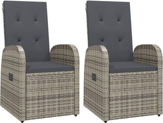 vidaXL Reclining Garden Chairs with Cushions 2 pcs Grey Poly Rattan vidaXL