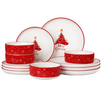 OEM Servizio Di Stoviglie Natalizie, Design A Forma Di Albero Festivo, Materiale Ceramico Resistente, 12 Pezzi, A Forma Di Albero, 2 Set