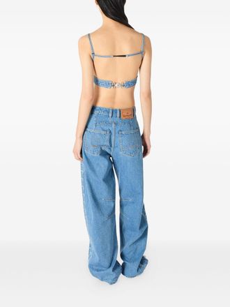 Marine Serre Denim Cutout Bra Top - Blue