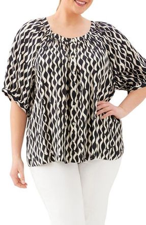Karen Kane Print Satin Button-Up Peasant Top at Nordstrom, Size 3 X