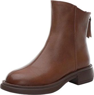 Generic Women Ankle Boots Genuine Leather British Style Winter Boots Thick Bottom Lace-Up Short Shoes