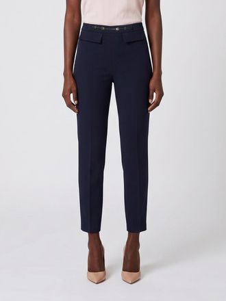 Elisabetta Franchi Pantaloni skinny in cr&ecirc;pe a vita alta con tasche a patta