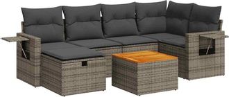 vidaXL Set De Sof&aacute;s De Jard&iacute;n 7 Pzas Con Cojines Rat&aacute;n Sint&eacute;tico Gris Vidaxl