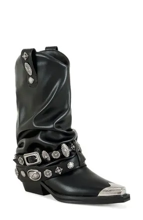 Azalea Wang Ashraf Studded Western Boot in Black at Nordstrom, Size 8.5