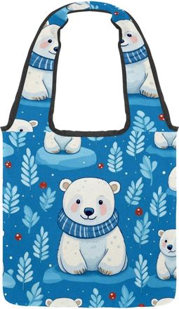 Generic Fun White Bears Reversible Canvas Shoulder Tote - Double-Sided Print, 12oz Cotton, 27cm Drop, Fold-Flat Bag for Travel, Shopping, Street Outings