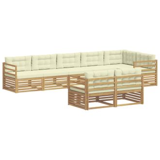 vidaXL Conjunto De Sof&aacute;s De Exterior 8 Uds. Blanco Y Crema Poli&eacute;ster Vidaxl