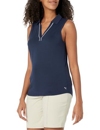 Puma golf Womens Cloudspun Piped Sl Polo Golf Shirt, Deep Navy, XXL