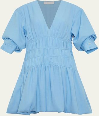 SIMKHAI Diem Gauze Short-Sleeve Mini Bubble Dress