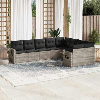 vidaXL Set Muebles Jard&iacute;n 9 Pzas Y Cojines Rat&aacute;n Sint&eacute;tico Gris Claro Vidaxl