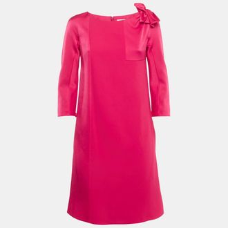 Paule Ka Pink Crepe Bow Detail Mini Shift Dress
