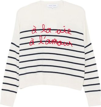 Maison Labiche Maglione Buzelin a righe con ricamo - Bianco