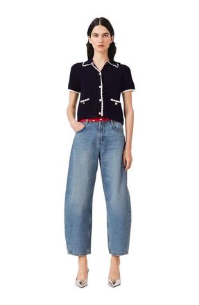 Maje Cardigan with crochet trim in Navy at Nordstrom, Size X-Small