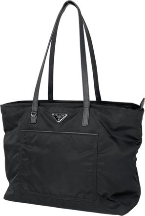 Prada Black Nylon Leather Shoulder Bag Tote Bag (Pre-Owned)