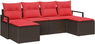 vidaXL Juego De Sof&aacute; 6 Uds. Marr&oacute;n Y Rojo Rat&aacute;n Sint&eacute;tico Vidaxl